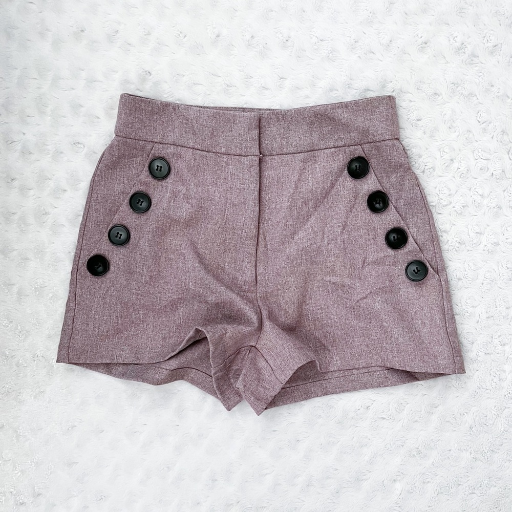 NWOT- BISHOP + YOUNG Purple Button Front Shorts